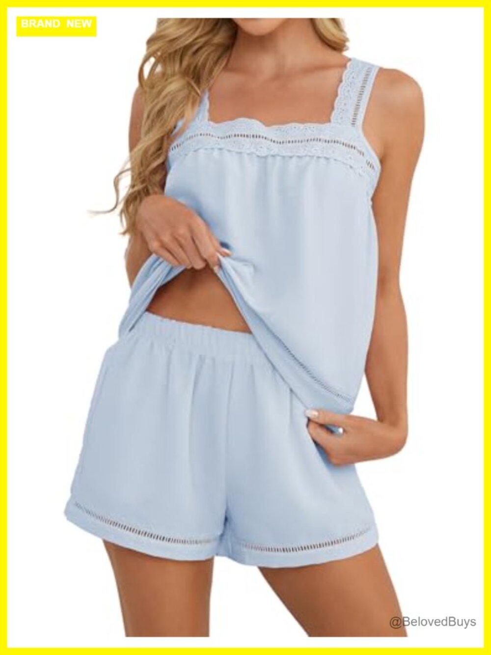 Women Cute 2 Piece Lace Tank Top and Shorts Pajama Set Sleepwear Lounge